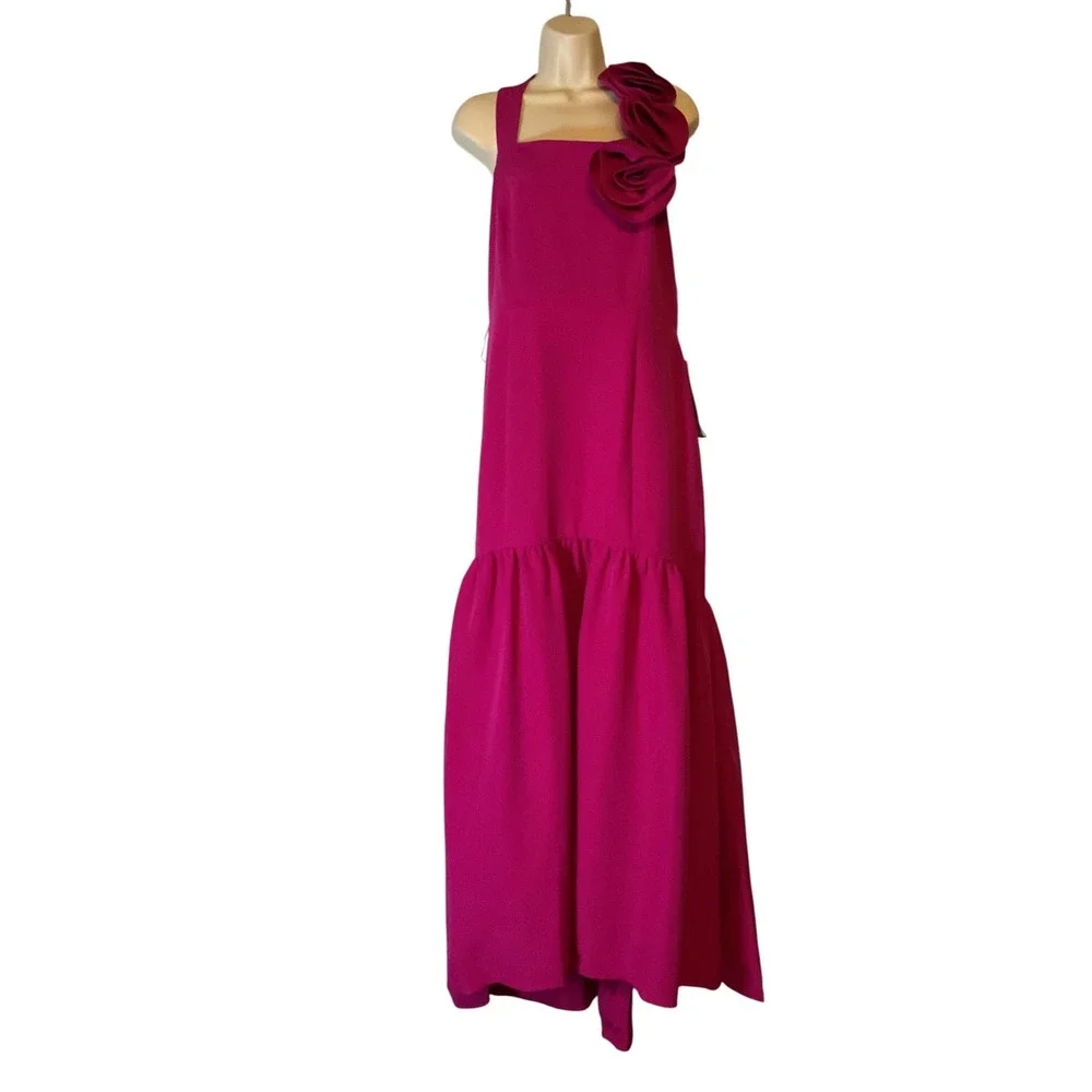 Taylor Magenta Floral Rosette Drop Waist Maxi Dress NWT 14 9121S Pink Formal